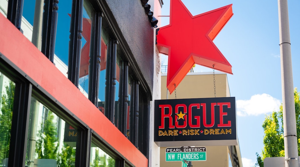 Rogue Distillery and Public House featuring signage
