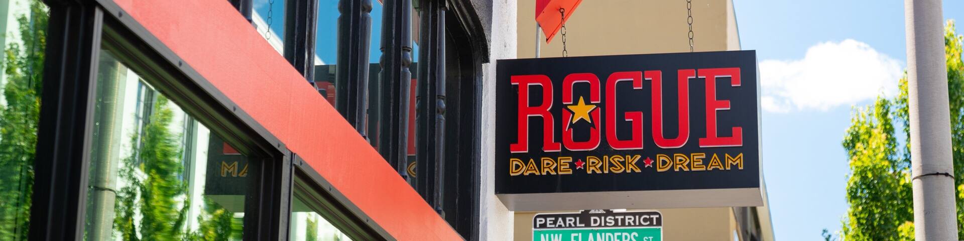 Rogue Distillery and Public House featuring signage