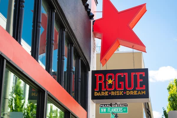 Rogue Distillery and Public House featuring signage