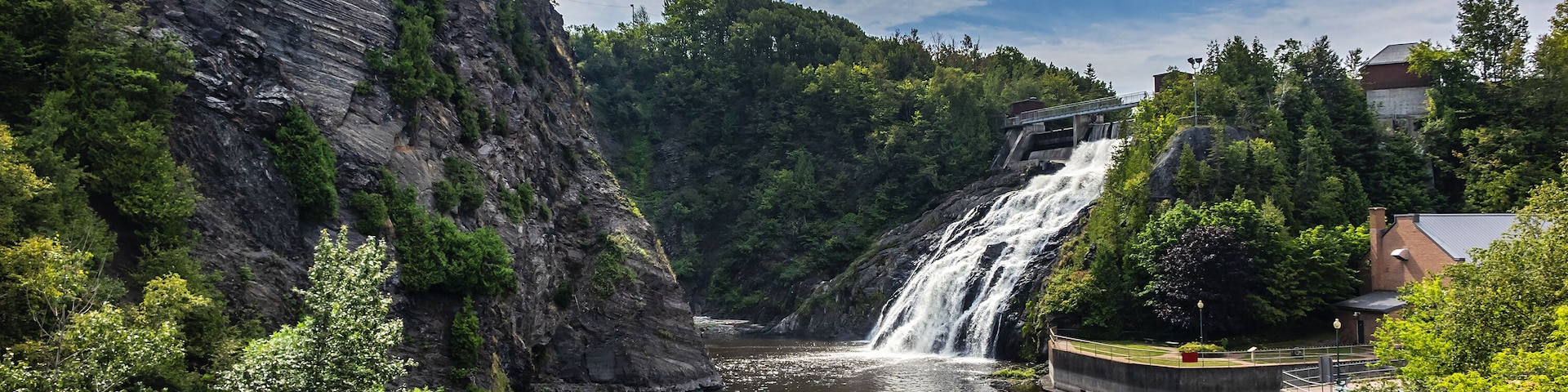 Waterfall in Parc des Chutes (Falls Park) in Village Riviere-du-Loup (200 kilometers east of Quebec City). Quebec province, Canada.
