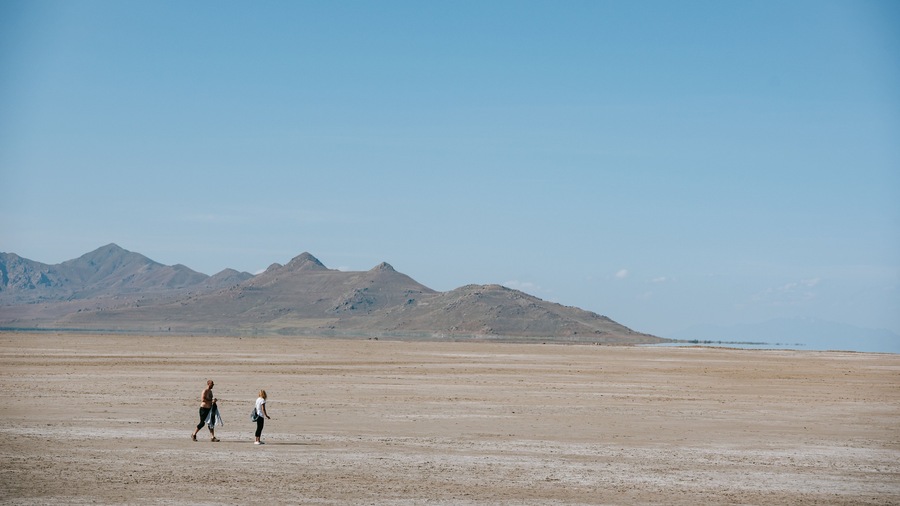 Great Salt Lake State Park featuring desert views as well as a couple
