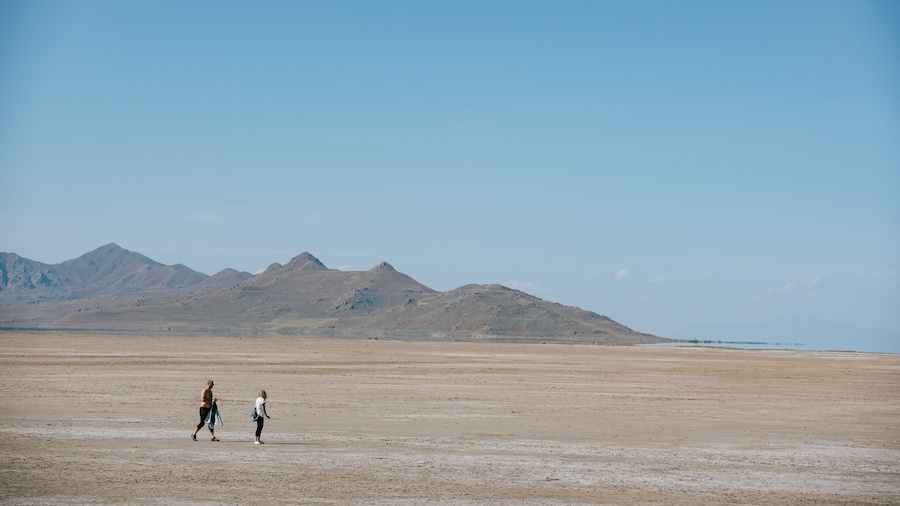 Great Salt Lake State Park featuring desert views as well as a couple