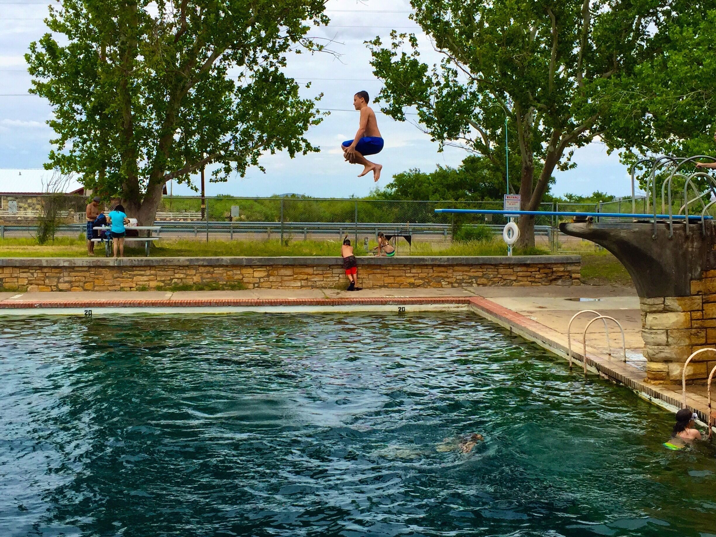 A true desert oasis..A natural spring that stays open in Balmorhea, Texas all year long..Lovely cabins and RV spaces within The park and you can see the Davis Mountains in the distance..Deep enough to scuba dive in and the kids always enjoy swimming amongst the fish..