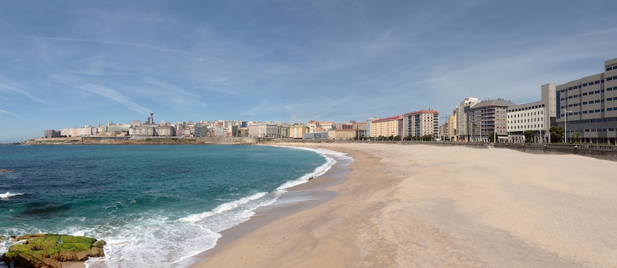 Panoramic view of Orzan beach in La Coruna, Spain
