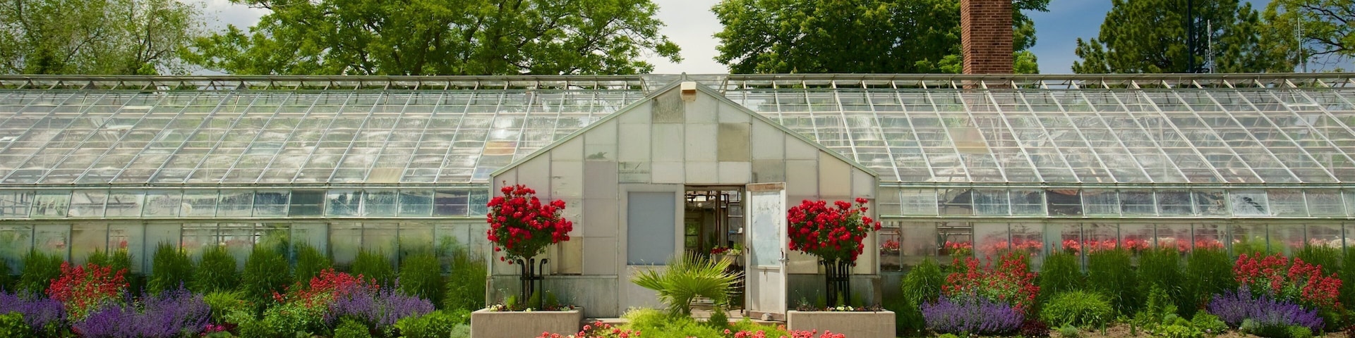 Liberty Park featuring flowers and modern architecture