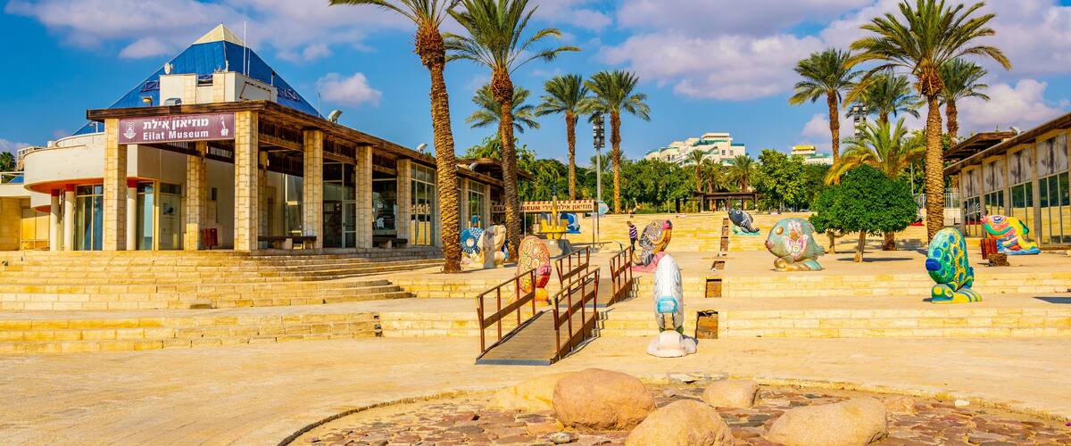 Fish sculptures situated on a passage between Eilat museum and Gallery in Israel