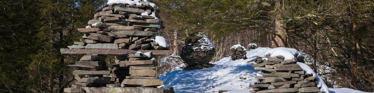 Winter hiking along the Bouchoux Trail at the Hancock Forest Preserve in New York State