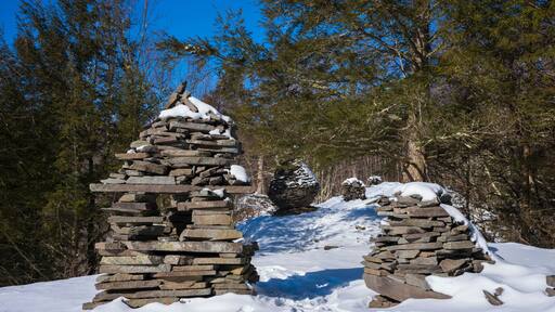 Winter hiking along the Bouchoux Trail at the Hancock Forest Preserve in New York State
