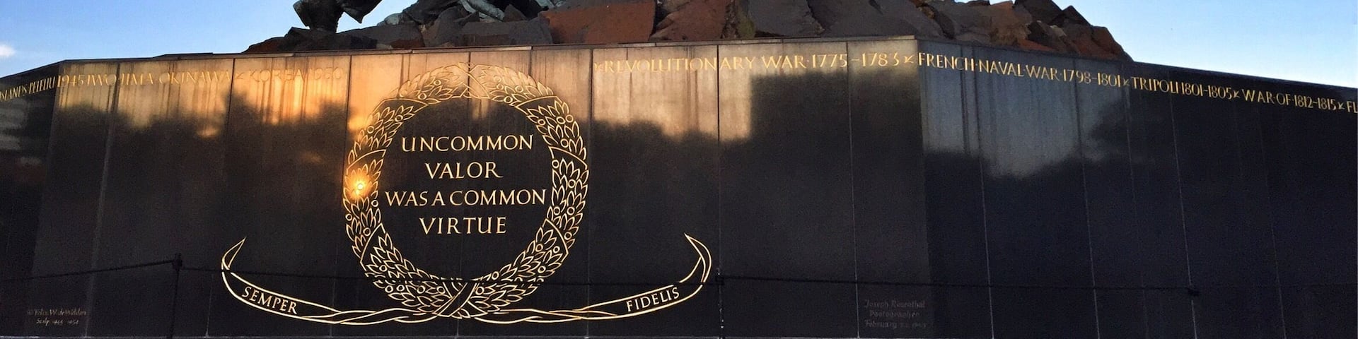 United States Marine Corps monument featuring the image capture of the raising of the US flag at Iwo Jima during WWII