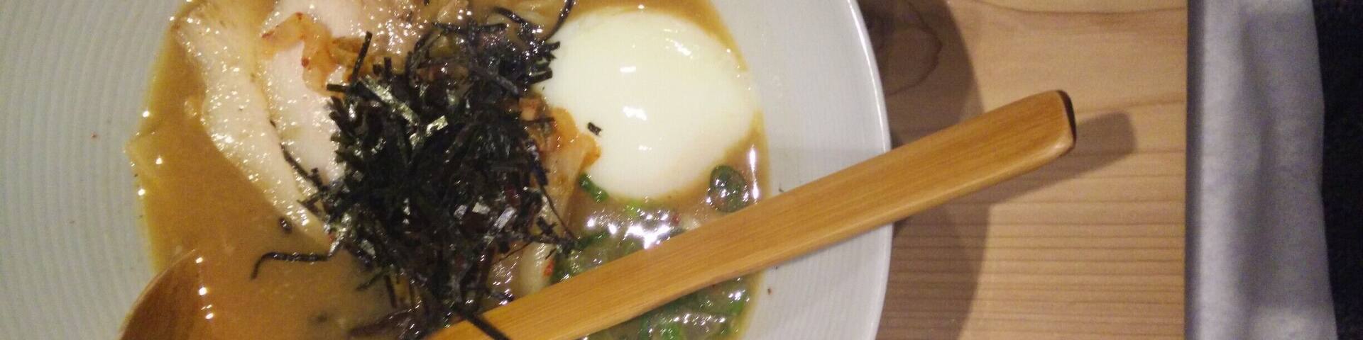 Miso porky ramen @yonarestaurant from the acclaimed DC chefs @jkimsan and @MikeIsabellaDC #trover #DCEats
Yummy miso-ey with runny yolk ramen and the pork melts in your mouth. Noodles is al dente great!
I give this ramen joint a thumbs up for culinary innovation. There are many fusion restaurants in town but one steps it up by using Korean and Japanese flavours in non-Korean and non-Japanese dishes like chashu cubano and uni waffle.