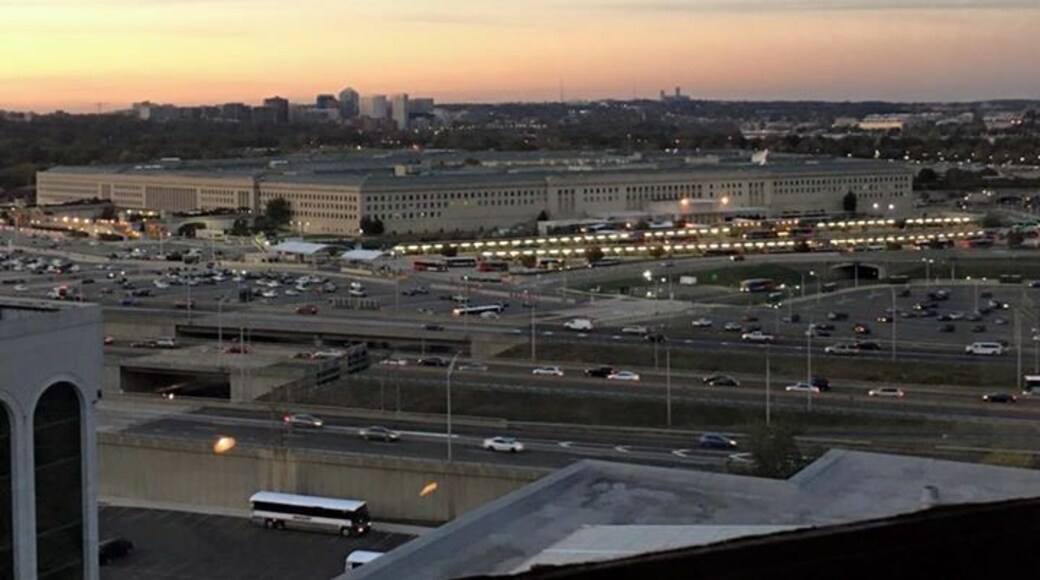 Eating dinner in the skydome looking out towards the Pentagon