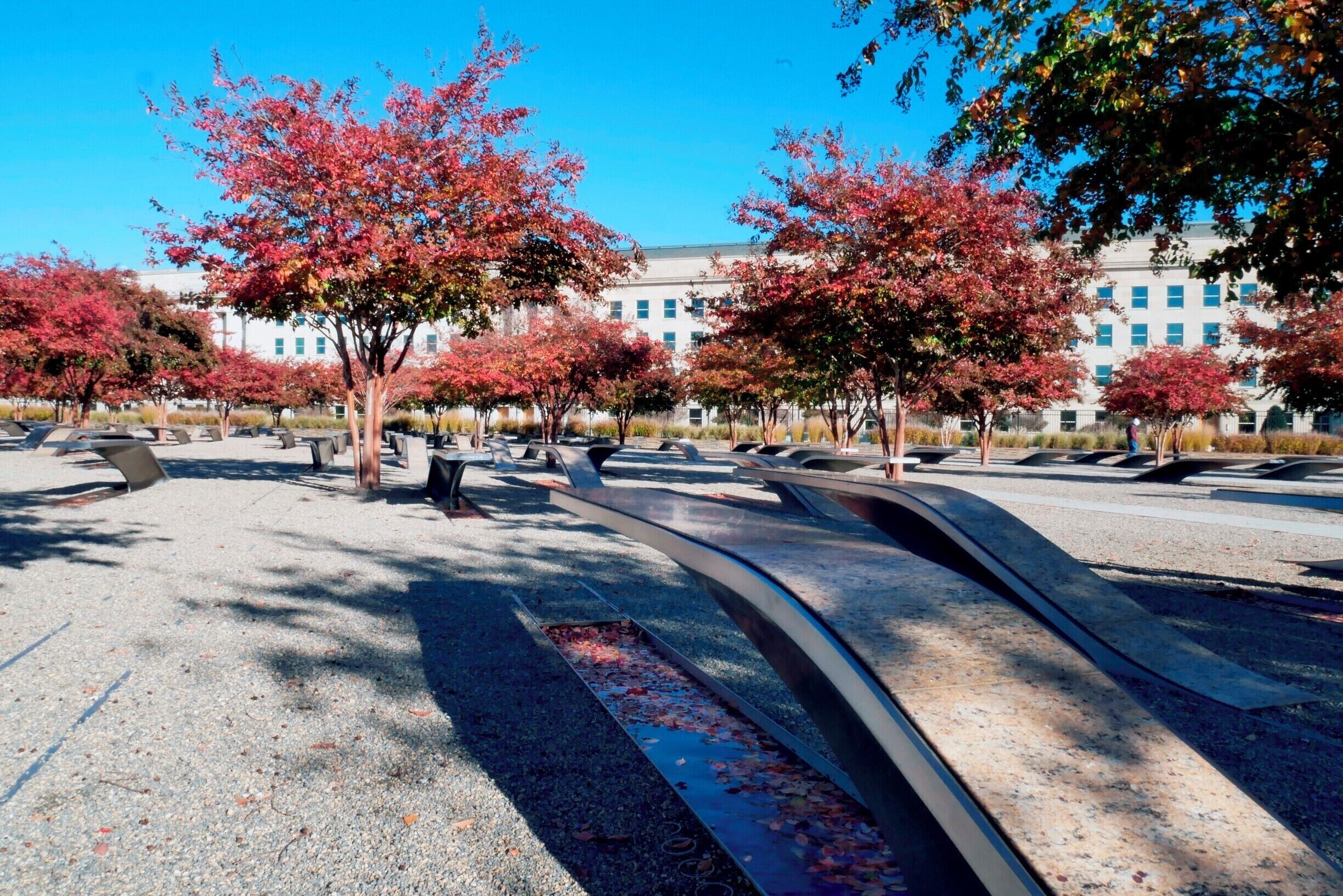 The Pentagon Memorial, located just southwest of The Pentagon in Arlington County, Virginia, is a permanent outdoor memorial to the 184 people who died as victims in the building and on American Airlines Flight 77 during the September 11 attacks. 