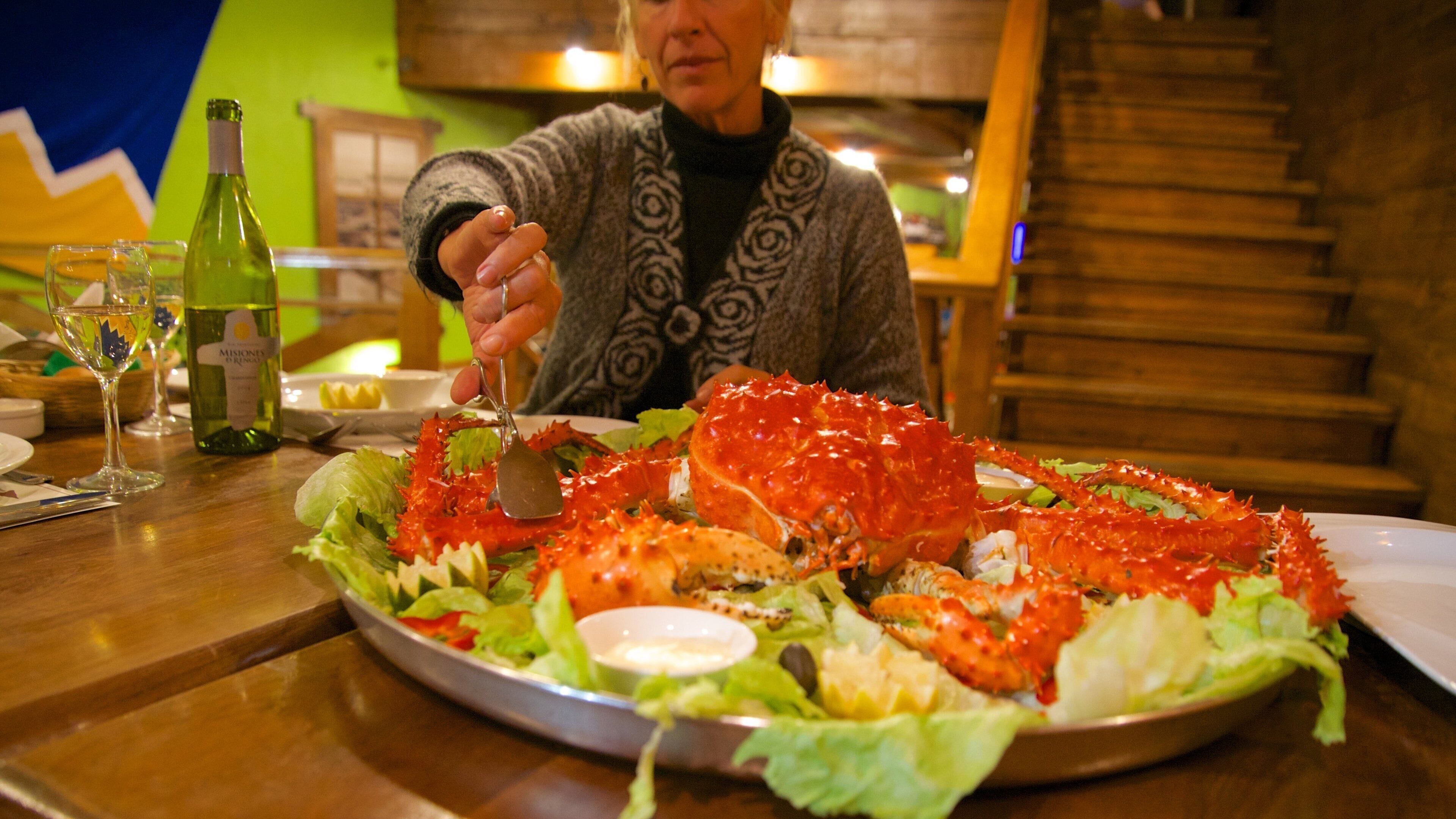 Magallanes y Antártica Chilena som viser innendørs og mat i tillegg til en kvinne