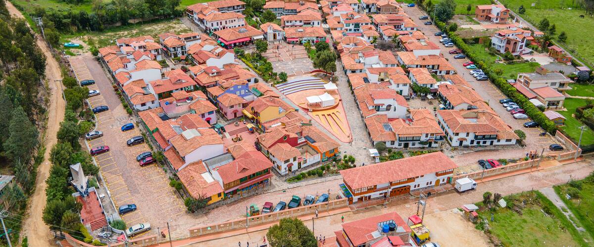 Aerial View of Little Town Boyacense in Duitama, Boyacá, Colombia - A Colonial-Style Tourist Attraction