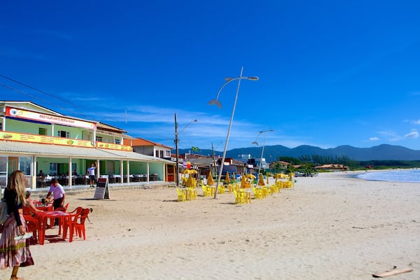 Barra da Lagoa Beach showing a sandy beach and landscape views