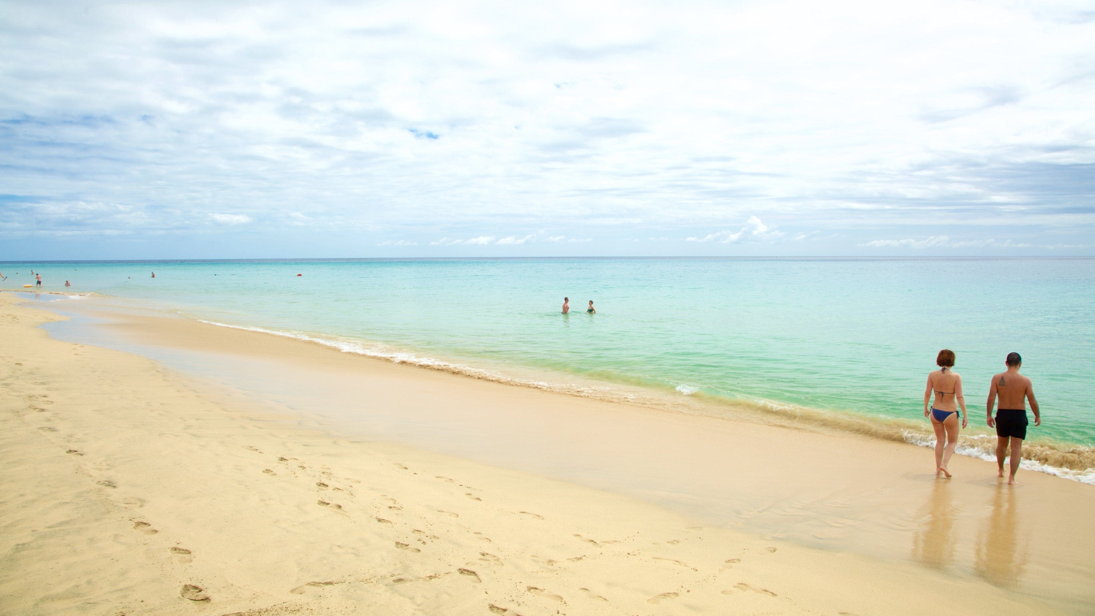 Plage de Jandia mettant en vedette baignade, vues littorales et plage de sable