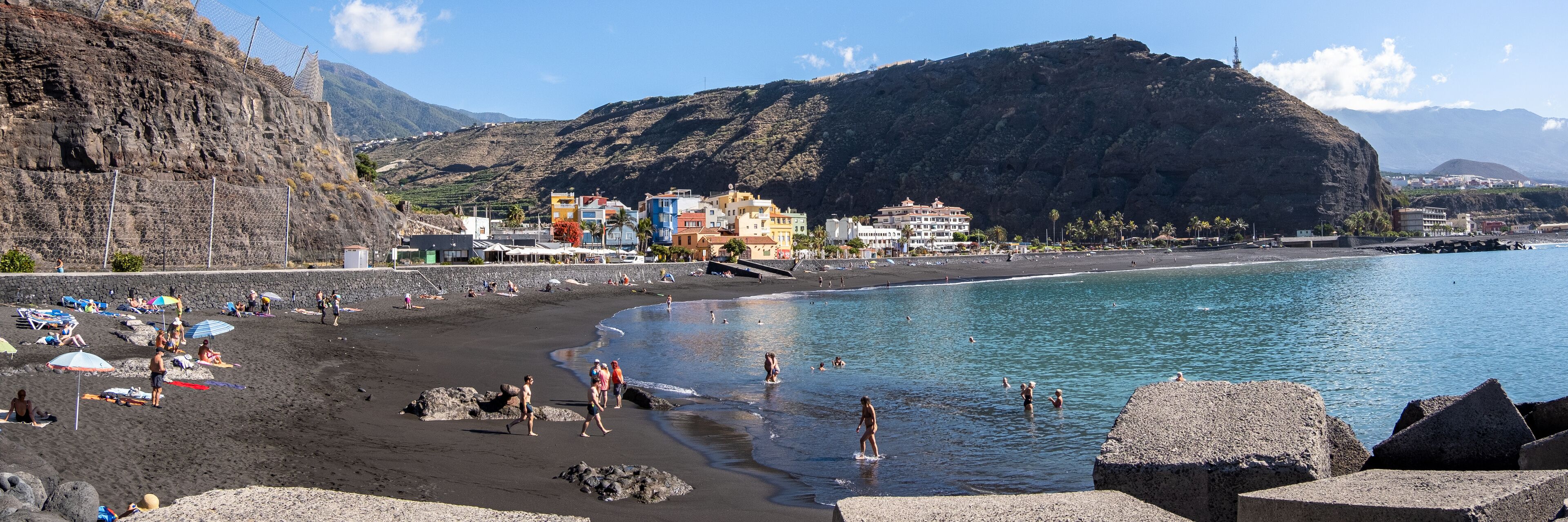 Panoramic view of Tazacorte beach with black sand  on La Palma, Canary island,Spain.