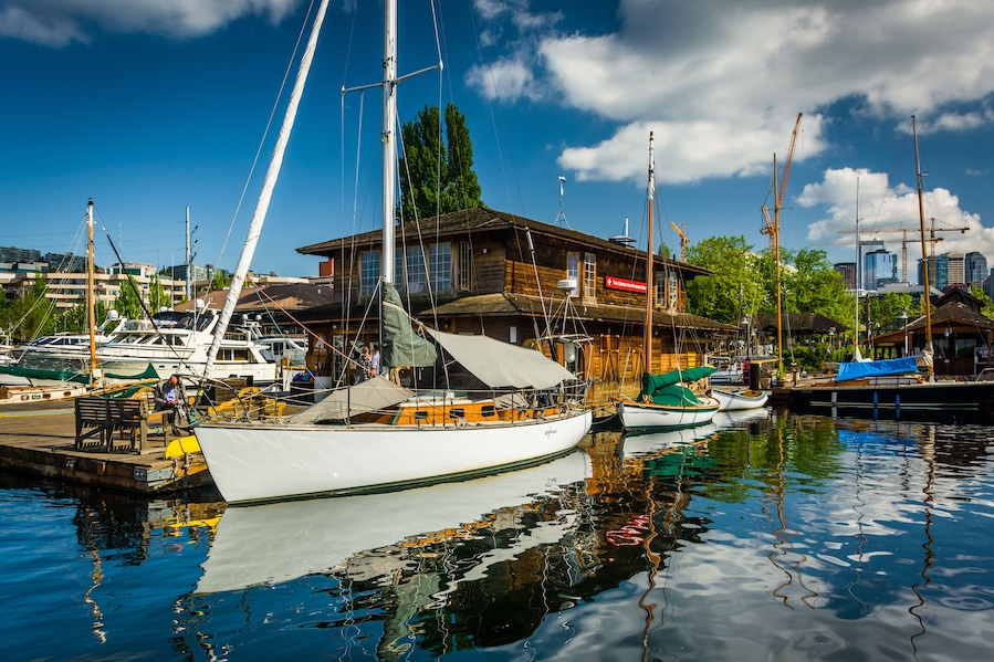 Boats docked at Lake Union, in Seattle, Washington.; Shutterstock ID 278269697