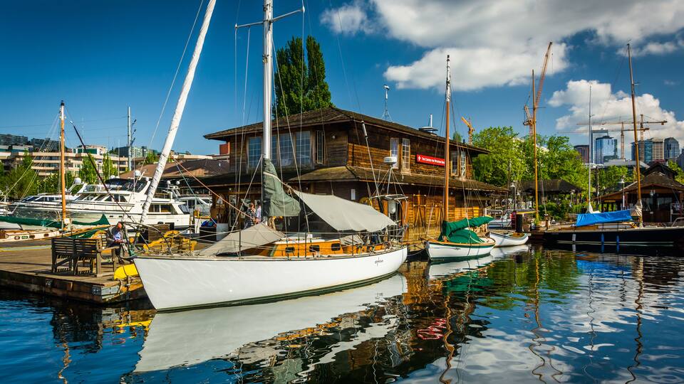 Boats docked at Lake Union, in Seattle, Washington.; Shutterstock ID 278269697