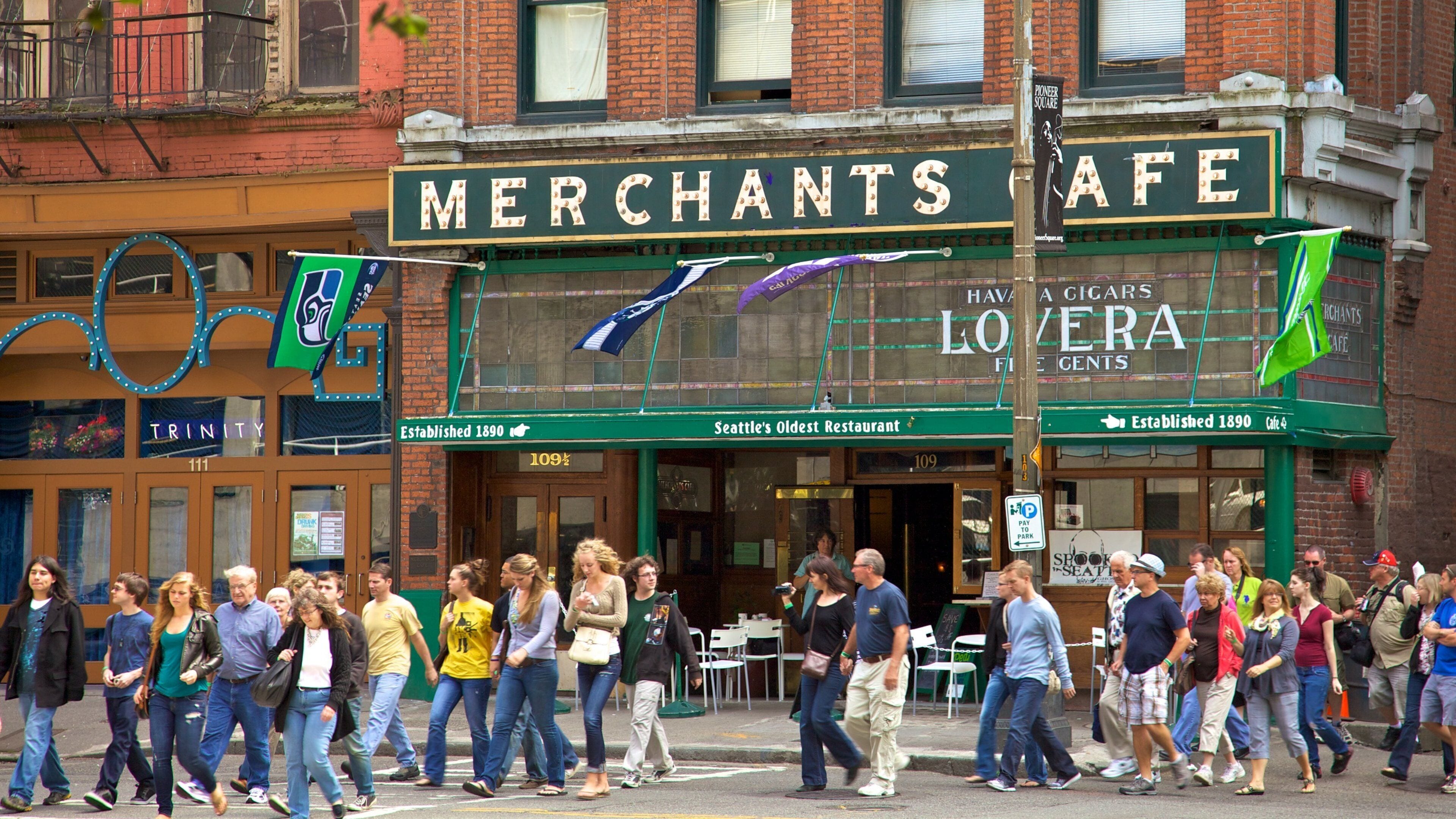 파이어니어 광장 이 포함 도시, 신호 과 카페 풍경