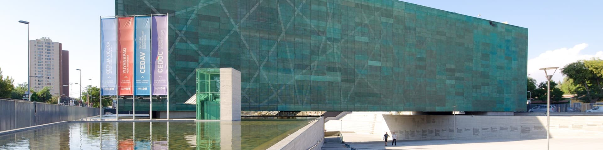 Museum of Memory and Human Rights showing modern architecture, a square or plaza and a pond