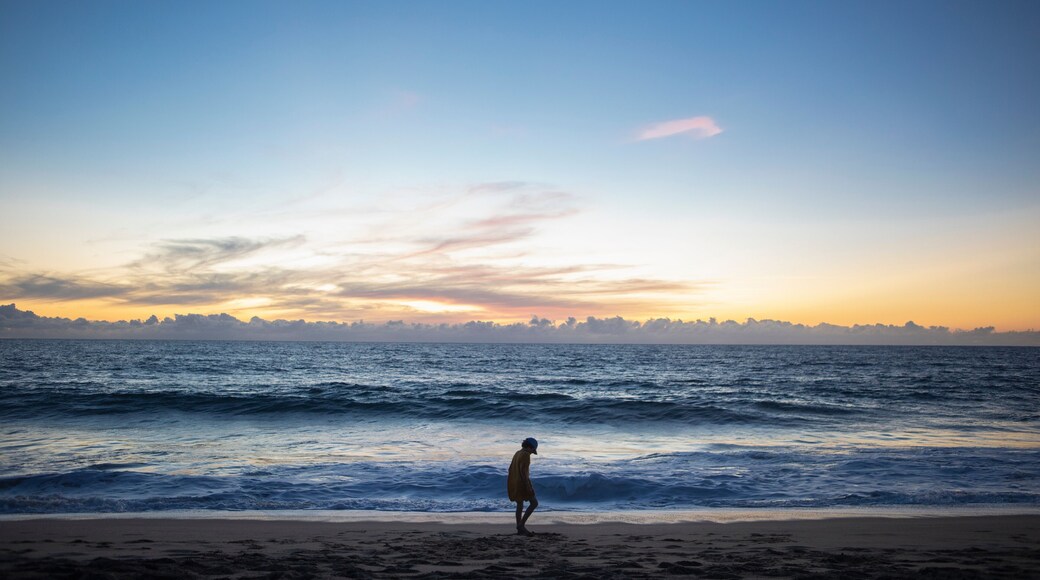 Mexico, Baja, Pescadero, Silhouette of boy on beach at dusk
