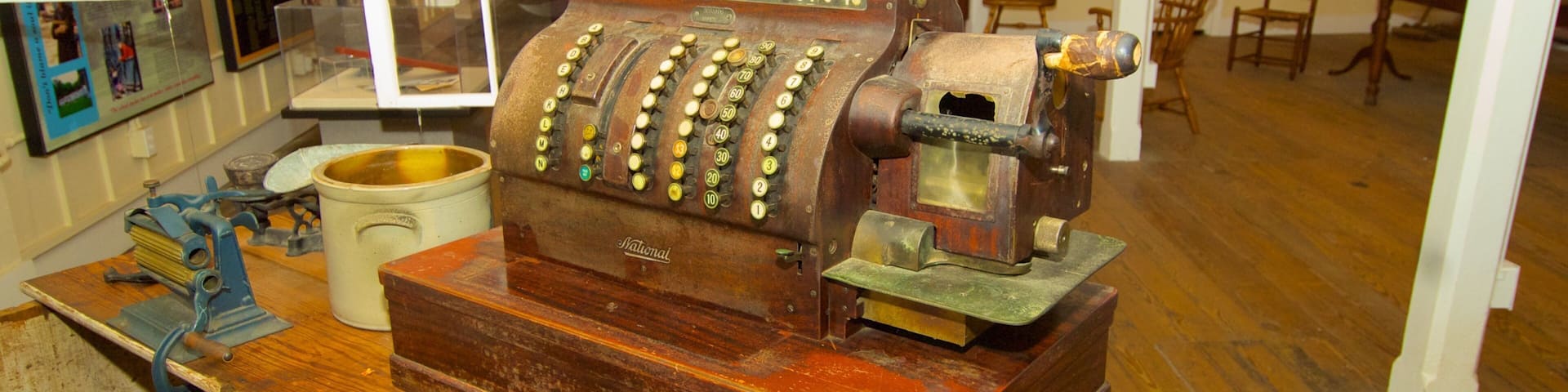 Historic cash register on display at the Rice Museum in Georgetown, South Carolina