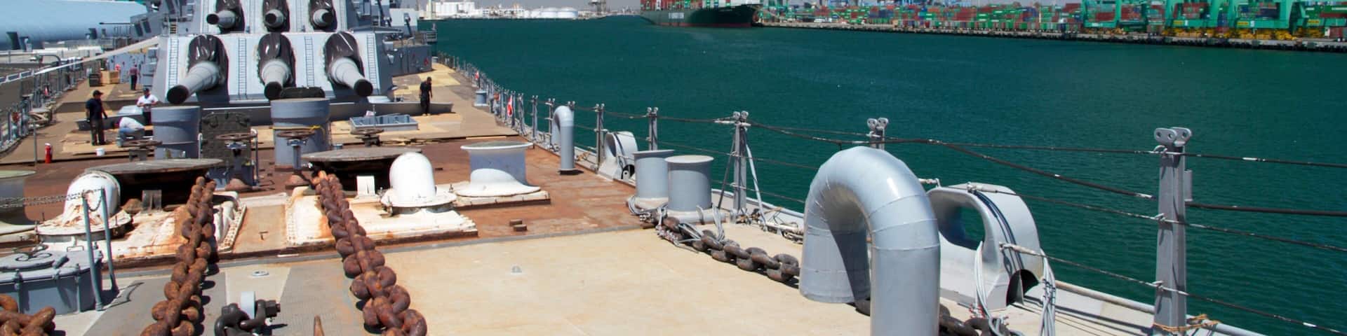 Exploring the USS Iowa Museum in San Pedro, California, with views of the harbor and surrounding areas