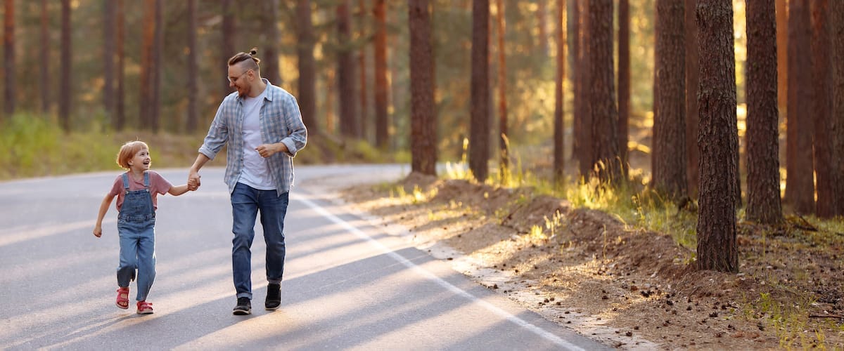 A forested road with tall trees and a clear path.