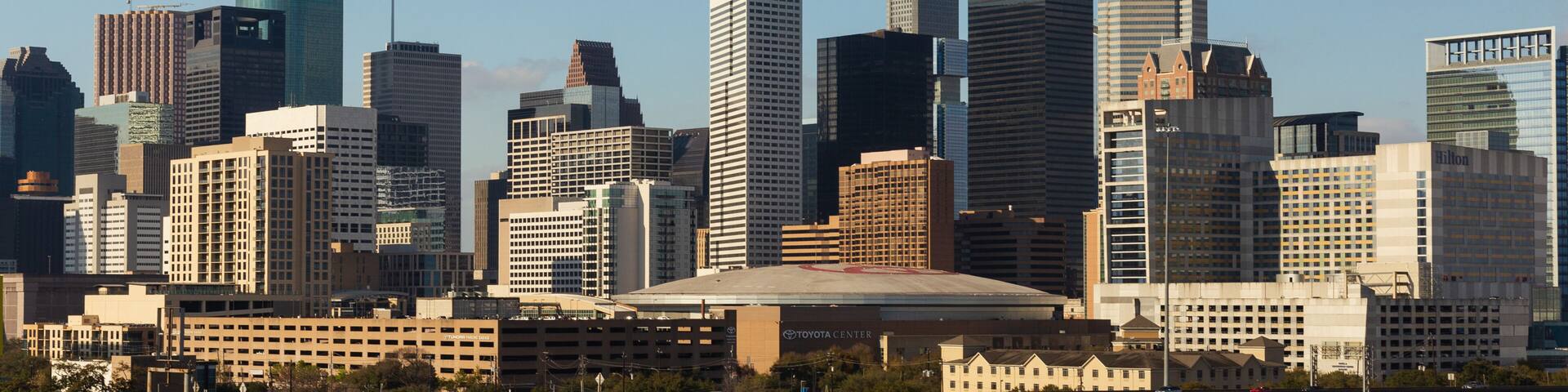 Downtown Houston cityscape in late afternoon light