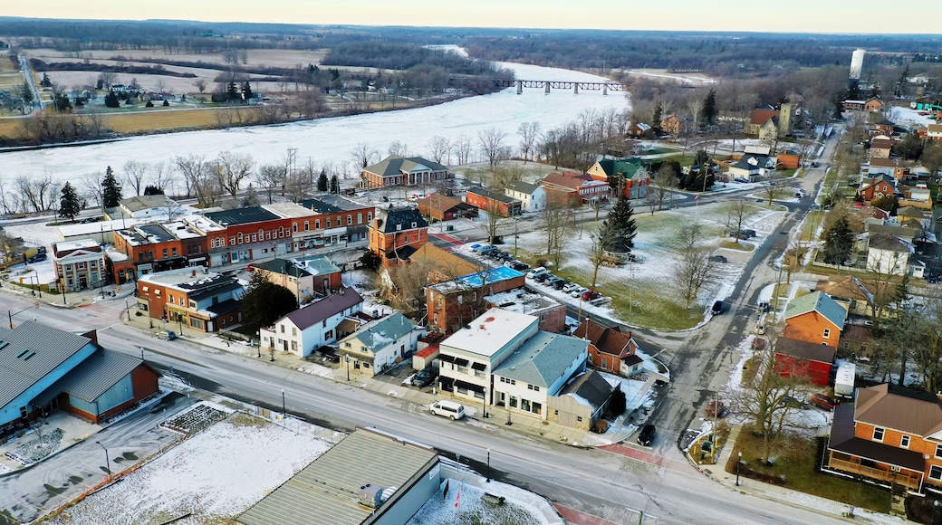 Aerial of Cayuga, Ontario, Canada on fine winter day