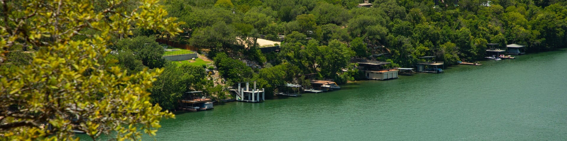 Mount Bonnell showing a river or creek, a small town or village and landscape views