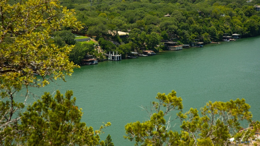 Mount Bonnell showing a river or creek, a small town or village and landscape views