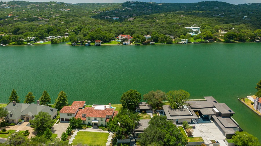 Mount Bonnell which includes a river or creek, landscape views and a small town or village