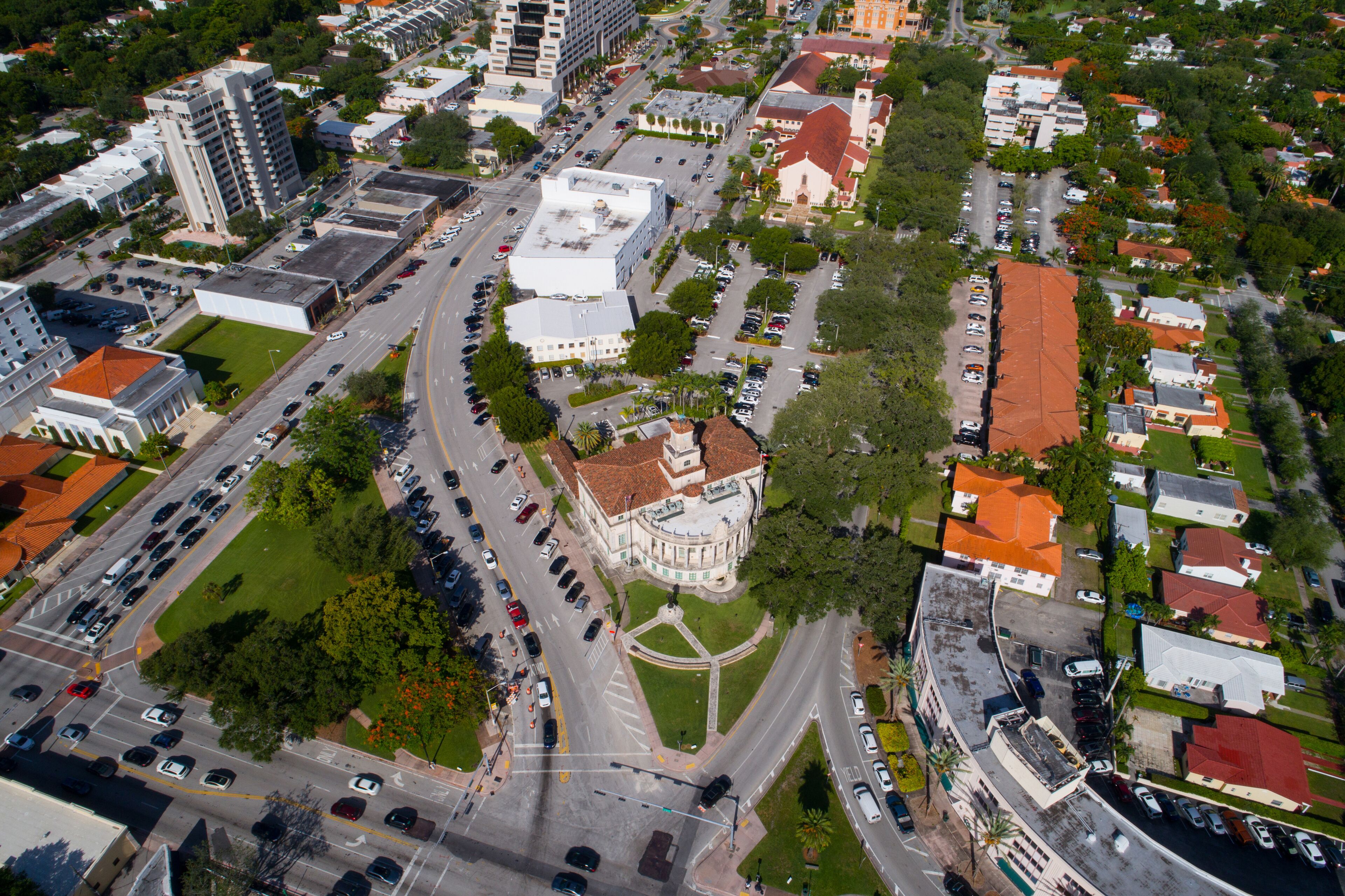 Aerial image of the historical Coral Gables City Hall