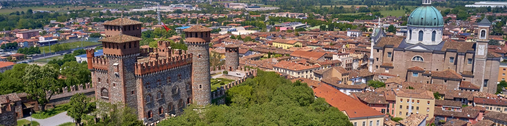 Aerial photography with drone. Castle Bonoris in the city of Montichiari, Italy.