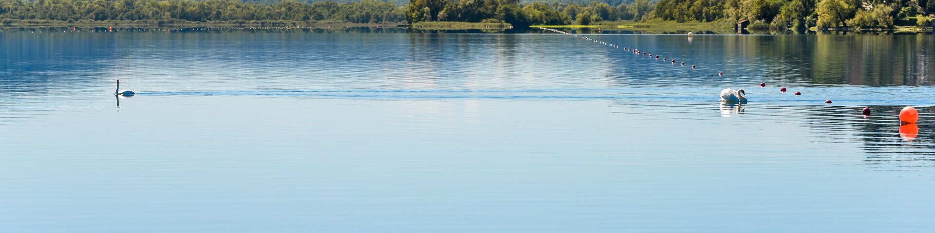 Landscape of Lake Varese from lakefront of Gavirate, Lombardy, Italy