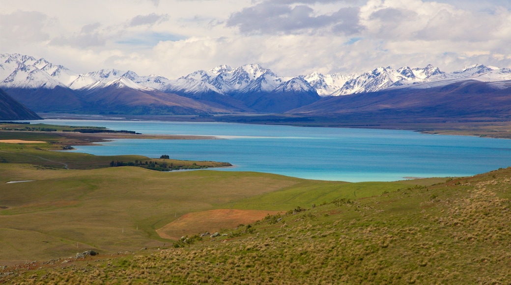 Mount John Observatory which includes tranquil scenes, a lake or waterhole and landscape views