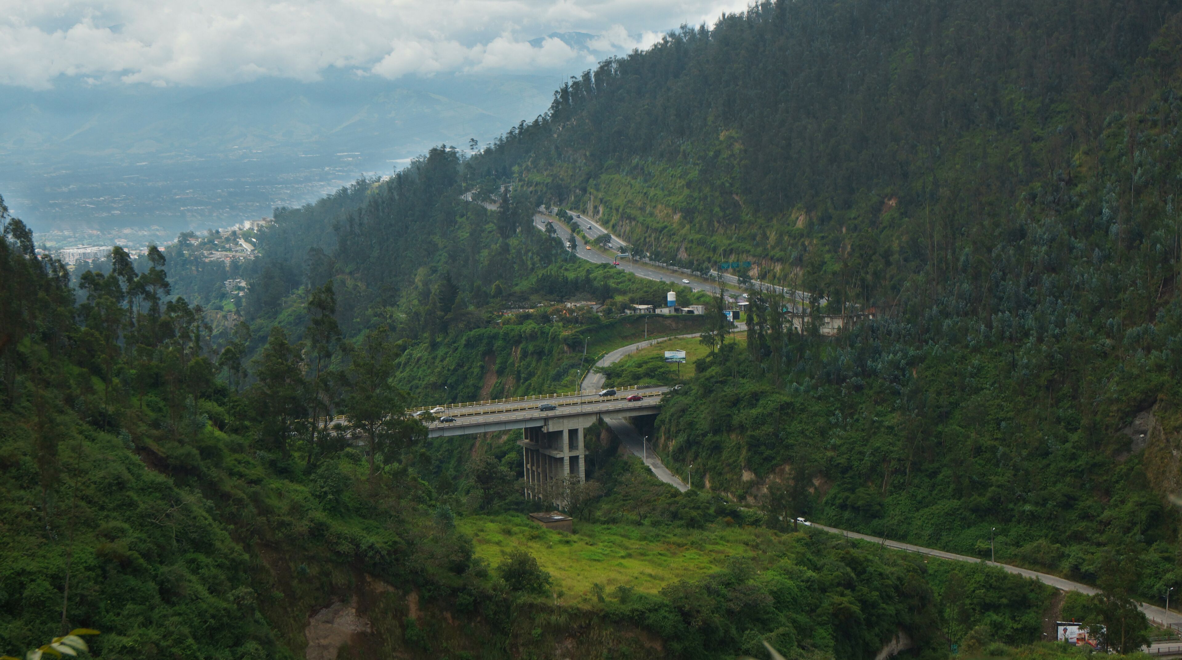 Aerial view of Simon Bolivar Avenue in the city of Quito. This avenue is an important road of communication between the north and south of the city