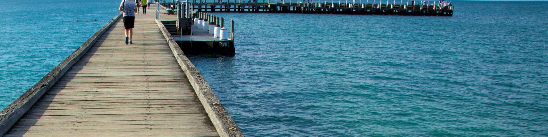 Portsea Pier das einen allgemeine Küstenansicht