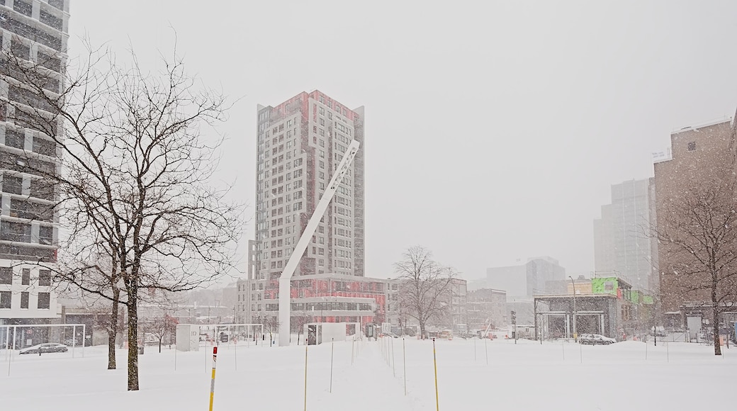 `Parterre du Quartier des spectacles` square in the snow in Montreal, Canada