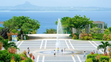 Ocean Expo Memorial Park which includes a fountain, general coastal views and a square or plaza