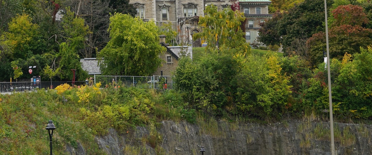 Montreal, QC/ Canada - 10/8/2018: The historical building of the Allan Memorial Institute, Department of Psychology, Royal Victoria Hospital, McGill University. Background is the fall colorful leaves.