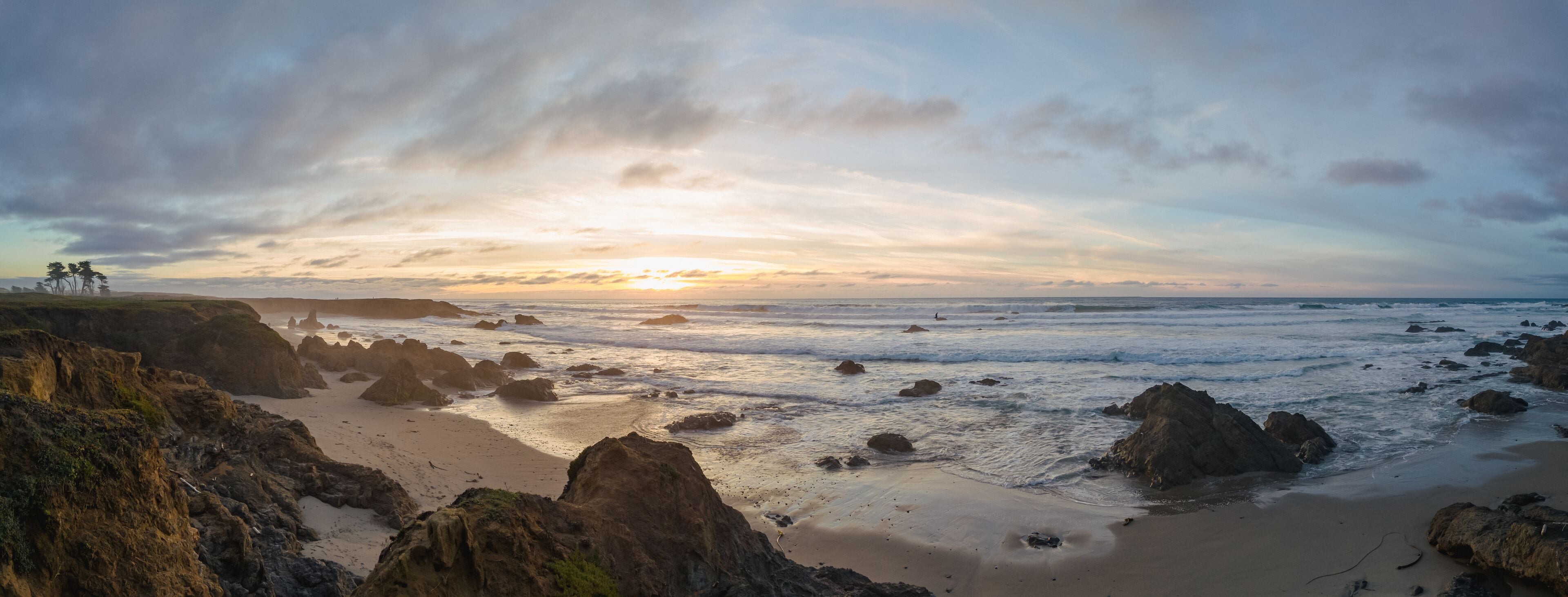 Fort Bragg Panorama near pudding creek beach at sunset 