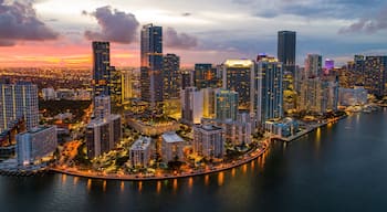 Aerial drone photo of Brickell on the bay Miami Florida twilight