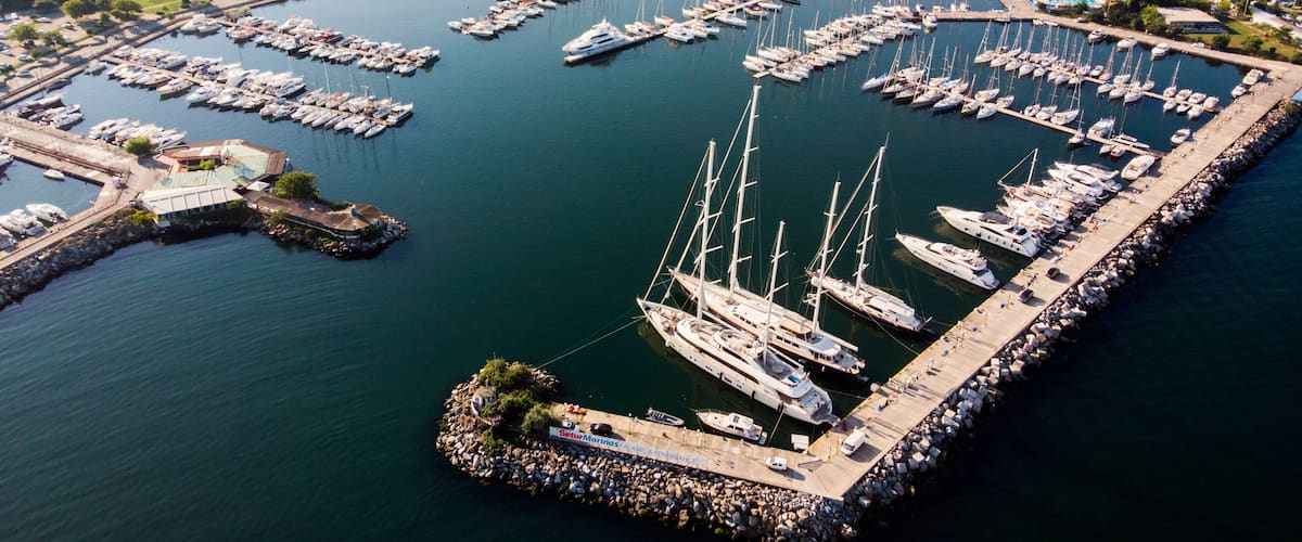 Aerial Drone View of Kalamis Fenerbahce Marina in Istanbul