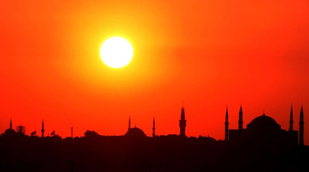 During the sunset historical peninsula and Hagia Sofia, Istanbul, Turkey. This picture was taken from the Kadikoy District.