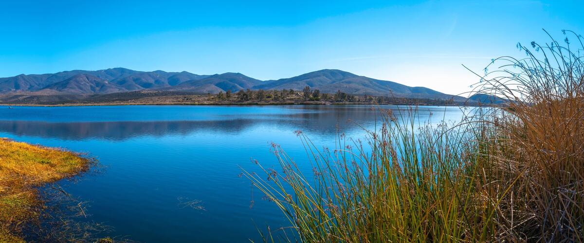 Southern California Nature Winter Landscape Series, tranquil scenery of mountain wilderness and open space preserve at Lower Otay Lake in Chula Vista, USA