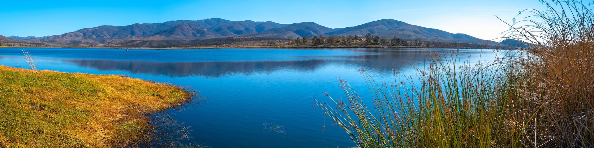 Southern California Nature Winter Landscape Series, tranquil scenery of mountain wilderness and open space preserve at Lower Otay Lake in Chula Vista, USA