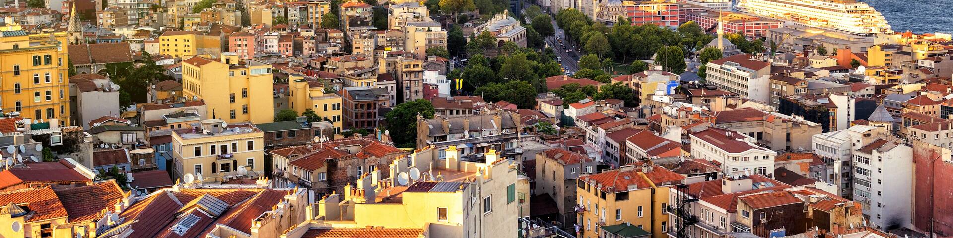 Istanbul at sunset, Turkey. Bosphorus divides the city into the Asian and European parts. View from the European side.; Shutterstock ID 268794914